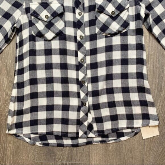 Anthropologie Ash and Ember Button Down Front Shirt Flannel Plaid Black Size S - Picture 12 of 14